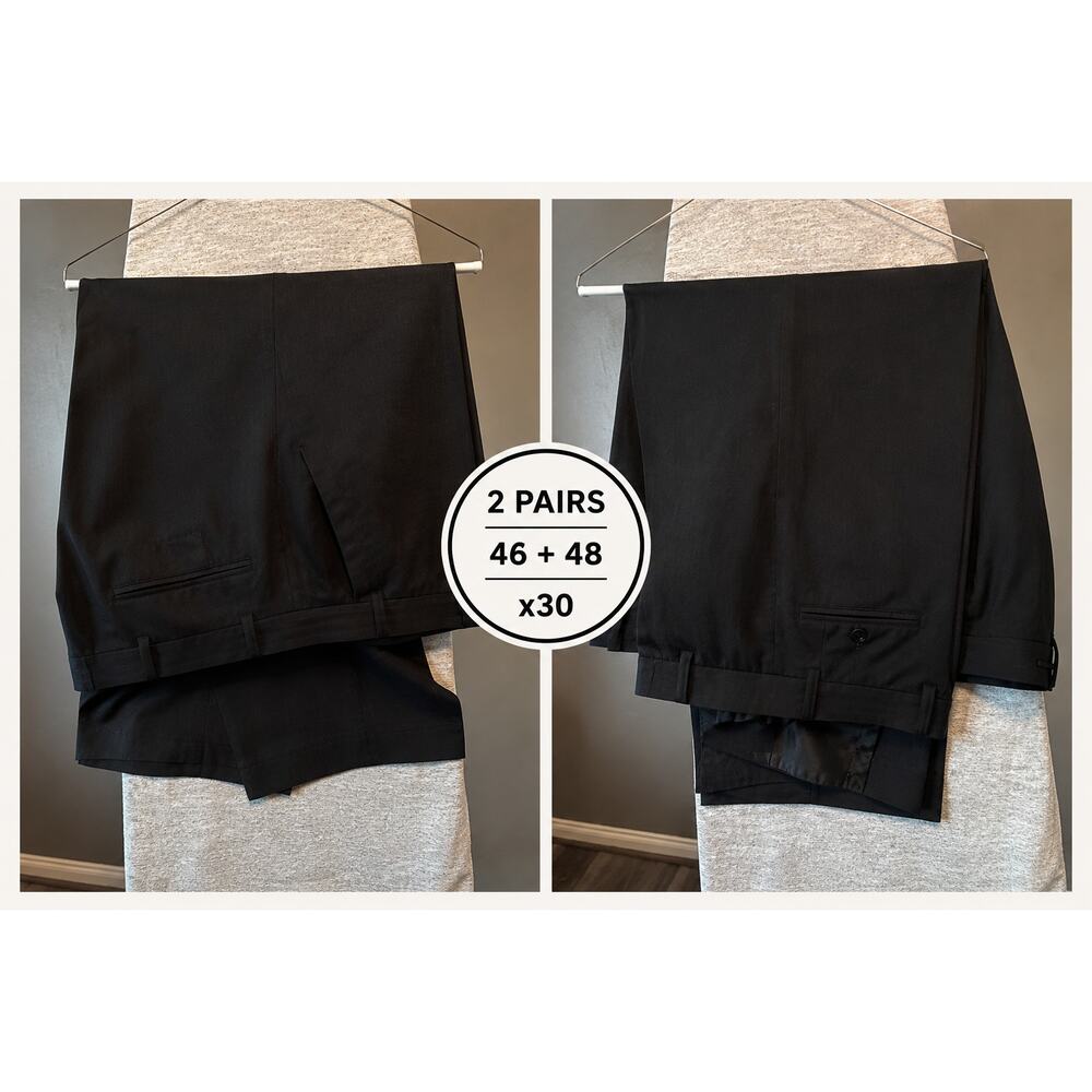 2 Pair Men’s Dress Pants Bundle – Size 46 & 48 x30 – Black Work/Office Pants